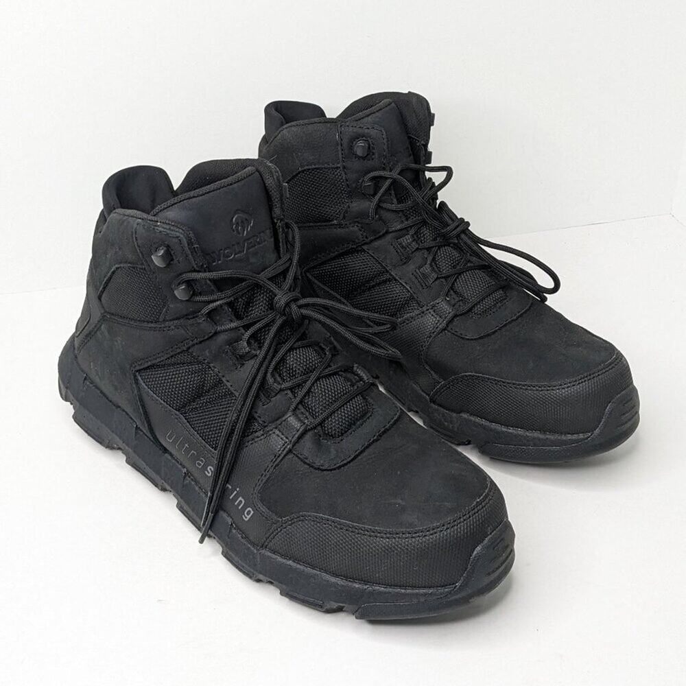 Wolverine Rev UltraSpring Composite Toe Work Boots, Black Leather, Men's 12 4E
